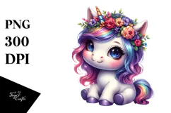 Cute Unicorn with Floral Wreath, PNG Product Image 1