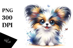 Cute Papillon Watercolor Crazy Furr PNG Product Image 1