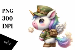 Cute Baby Unicorn Dressed as Soldier PNG Product Image 1