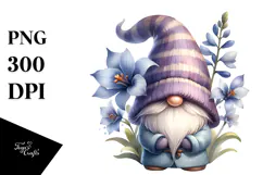 Cute GNOME with Lobelia, Transparent PNG Product Image 1