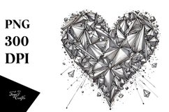 Lineart Broken Diamond Heart PNG Product Image 1
