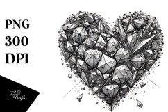 Lineart Broken Diamond Heart, Transparent PNG Product Image 1