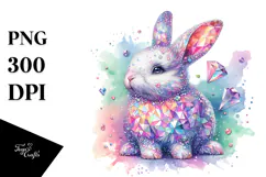 Colorful Diamond Bunny, Watercolor PNG Product Image 1