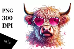 Detailed Pink Highland Cow, PNG Product Image 1
