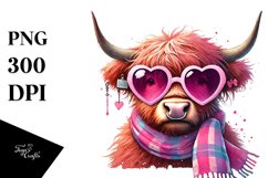 Highland Cow with Pink Sunglasses PNG Product Image 1