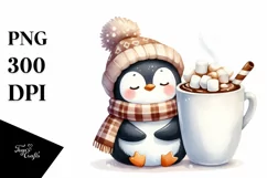 Cute Penguin with Blanket and Hot Cocoa PNG Product Image 1