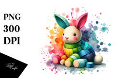Colorful Bunny on Wood, PNG Product Image 1