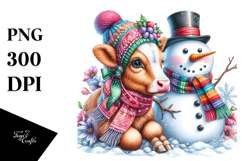 cute Baby Cow in Snowman PNG Product Image 1
