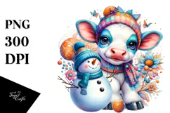 Watercolor Cow Snowman PNG Product Image 1