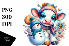 Watercolor Cow Snowman PNG Product Image 3