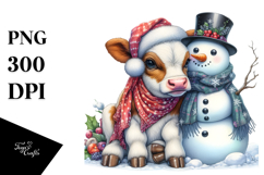 Colorful Baby Cow with Snowman PNG Product Image 1