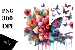 Colorful Flower Butterfly PNG Product Image 1