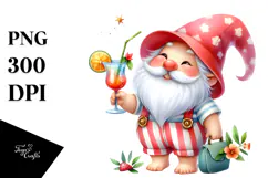 Whimsical Gnome Drinking a Cocktail PNG Product Image 1