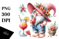 Whimsical Watercolor Gnome Cocktail PNG Product Image 1