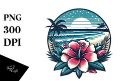 Retro Tropical Flower Beach, PNG Product Image 1
