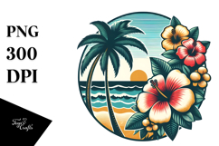 Retro Tropical Flower Beach, PNG Product Image 1