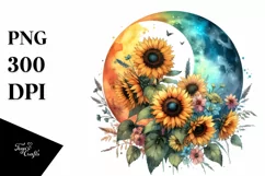 Vibrant Half Moon with Sunflowers PNG Product Image 3