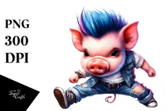 Vibrant Baby Pig Watercolor Drawing PNG Product Image 1