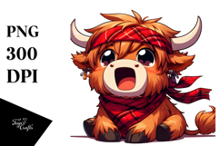 Exaggerated Highland Cow with Bandana PNG Product Image 1