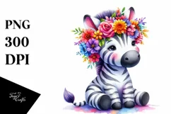 Vibrant Zebra with Flower Crown, Transparent PNG Product Image 3