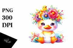 Watercolor Duck Flower Crown Clipart Product Image 3