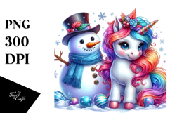 Colorful Baby Unicorn with Snowman, PNG Product Image 1