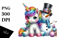 Baby Unicorn with Snowman PNG Product Image 1