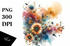 Vibrant Abstract with Small Sunflower and Gold PNG Product Image 1