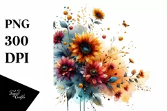 Vibrant Abstract with Small Sunflower and Gold PNG Product Image 1