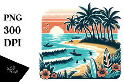 Retro Tropical Beach Surf Clipart PNG Product Image 1