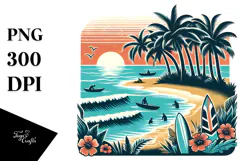 Retro Tropical Beach Surf Clipart PNG Product Image 1