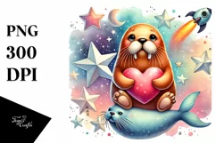 colorful Walrus Heart Sitting PNG Product Image 1