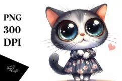 Watercolor Cat with Big Eyes | Clipart Product Image 1