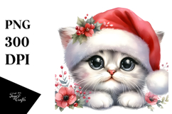 Watercolor Baby Cat with Santa Hat, Transparent PNG Product Image 1