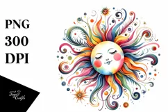Colorful Watercolor Whimsical Sun | Sublimation Clipart Product Image 1