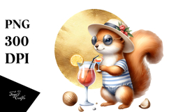 Hipster-like Squirrel Drinking Cocktail PNG Product Image 1