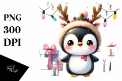 Cool Penguin with Reindeer Horns, High-Res PNG Product Image 3