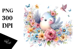 Cute Bird Flowers PNG Product Image 1