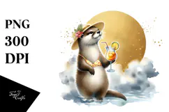 Cute Otter in Beachwear Drinking Cocktail PNG Product Image 1