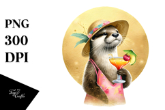 Cute Otter in Beachwear Drinking Cocktail PNG Product Image 1