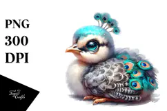 Baby Peacock in Digital Watercolor PNG Product Image 1
