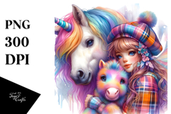 Colorful Baby Unicorn in Scottish Highland, PNG Product Image 1