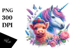 Colorful Baby Unicorn in Scottish Highland, PNG Product Image 1