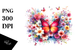 Butterfly Spring Flowers PNG Product Image 1