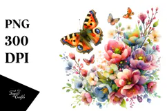 Butterfly Spring Flowers PNG Product Image 1