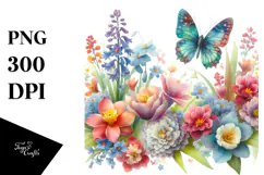Butterfly Spring Flowers PNG Product Image 1