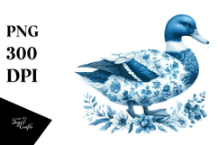 Blue Toile Duck Portrait, Vibrant Watercolor PNG Product Image 1