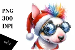 cute Watercolor Bull Terrier with Santa Hat and Sunglasses Product Image 3