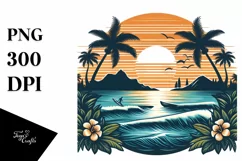 Vintage Tropical Island Sunset Clipart Product Image 3
