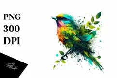 Abstract Vibrant Bird with Plant Leaves PNG Product Image 3